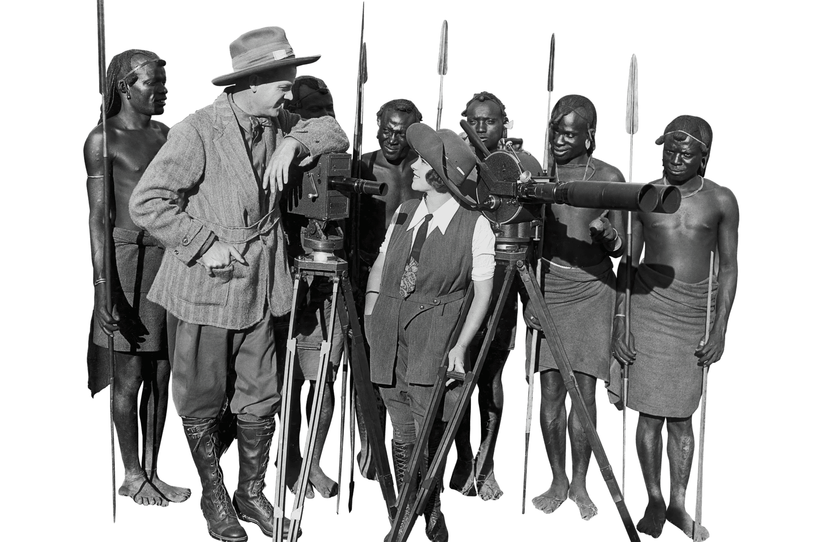 Martin and Osa with African camera crew 1924 Kenya