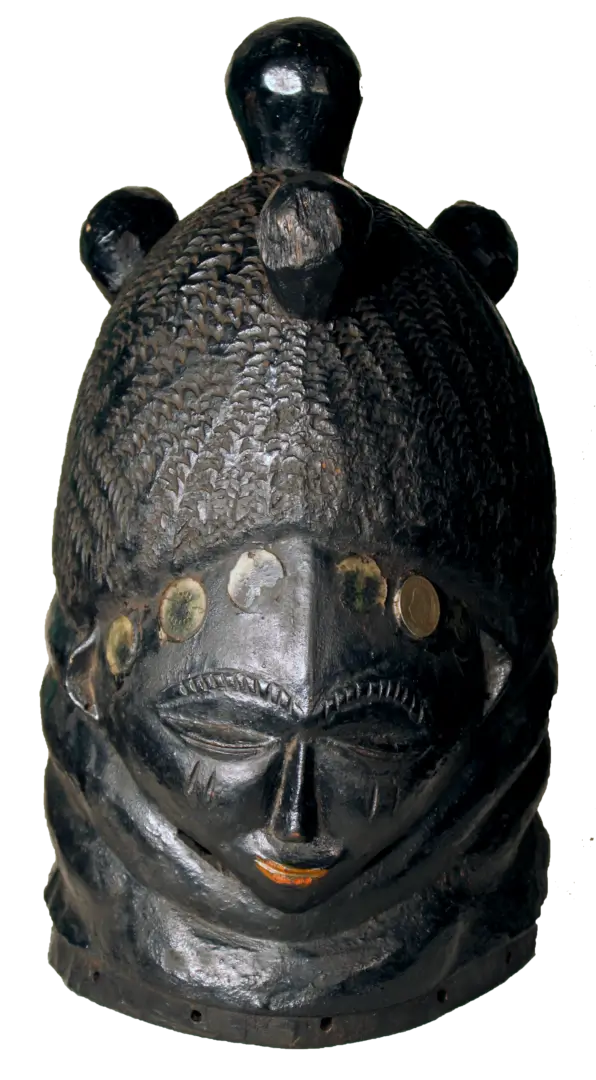 Mende Bundu Mask with coins on display